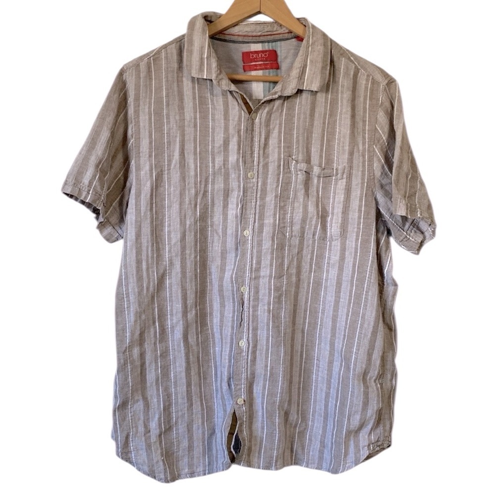Bruno Milano Modern Fit linen blend striped shirt sleeve Shirt sz XL